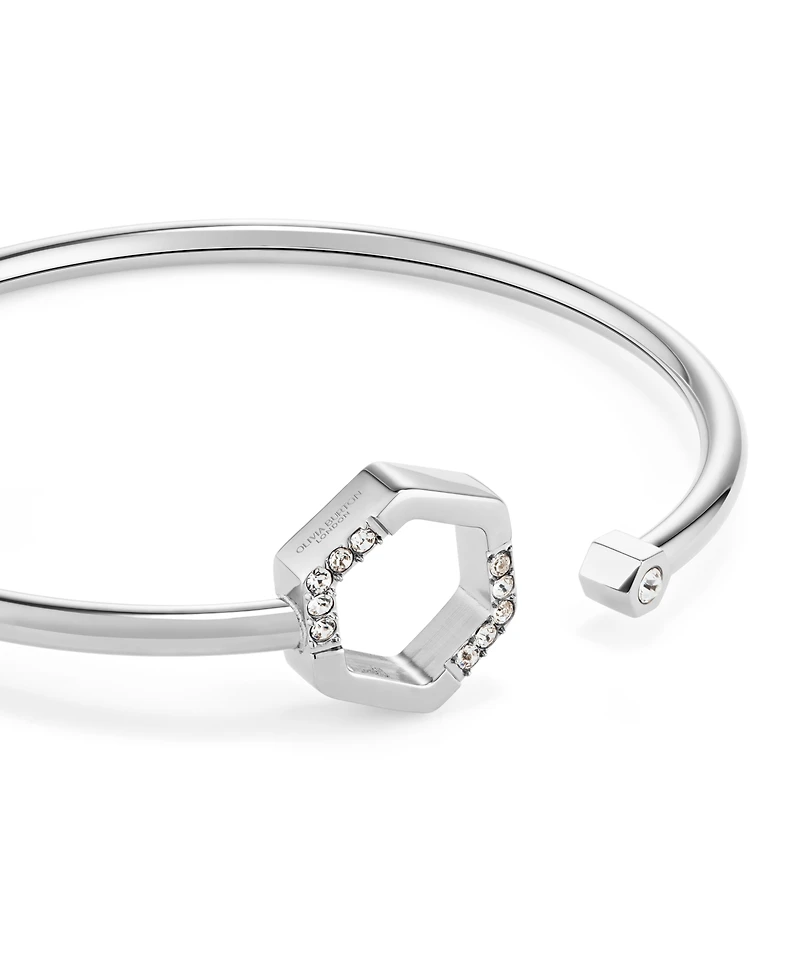 Olivia Burton Crystal Honeycomb Silver Tone Stainless Steel Bangle Bracelet