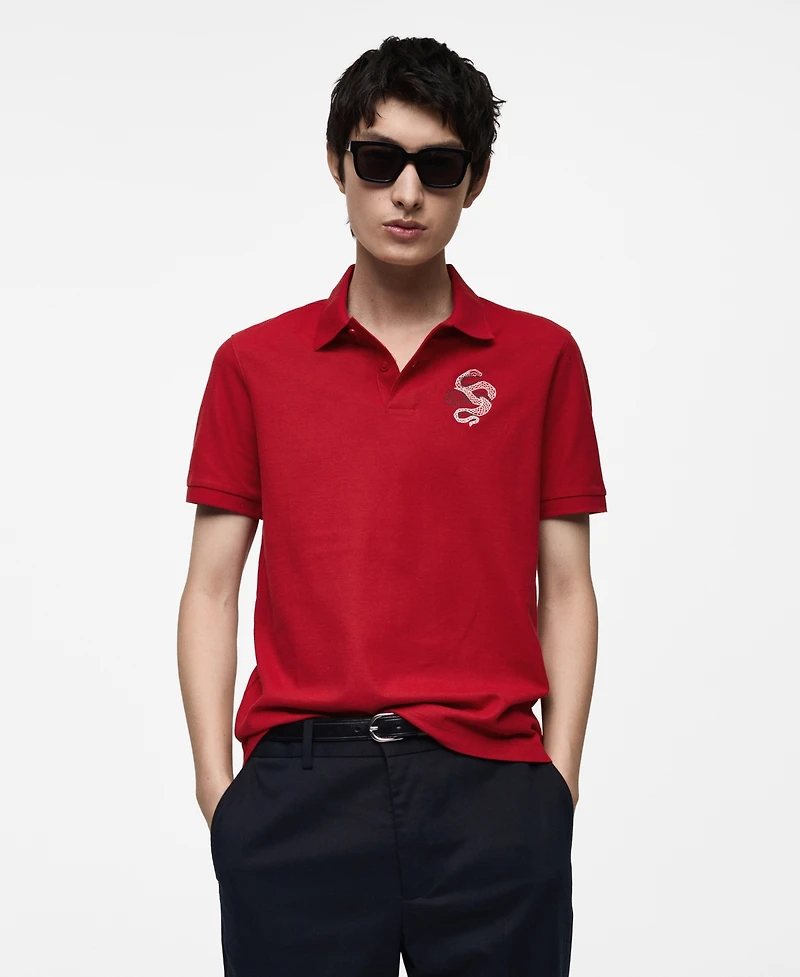 Mango Men's Embroidered Graphic Cotton Polo Shirt