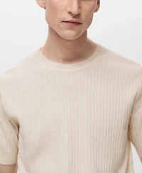 Mango Men's Textured Striped T-Shirt