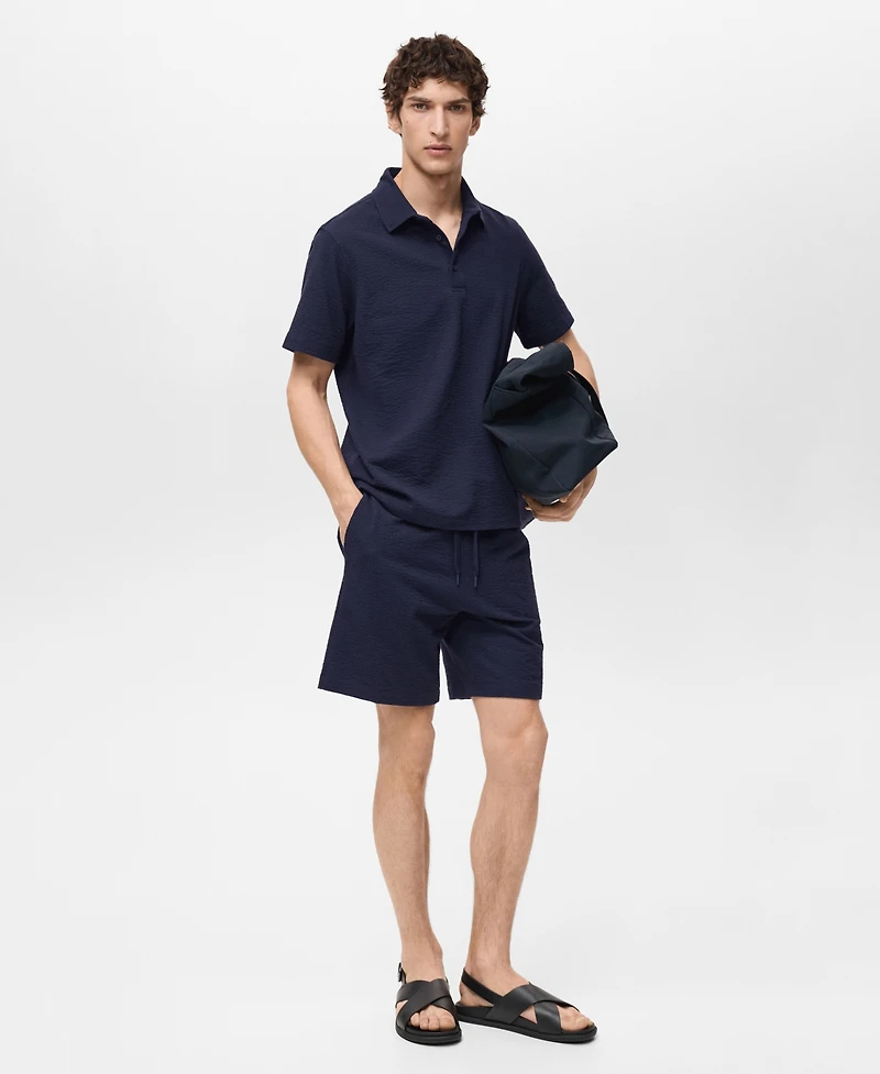 Mango Men's Drawstring Seersucker 5.47" Shorts