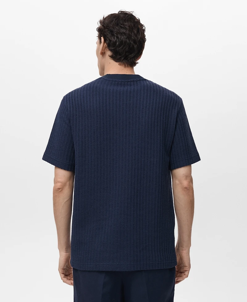 Mango Men's Ribbed Knit T-Shirt