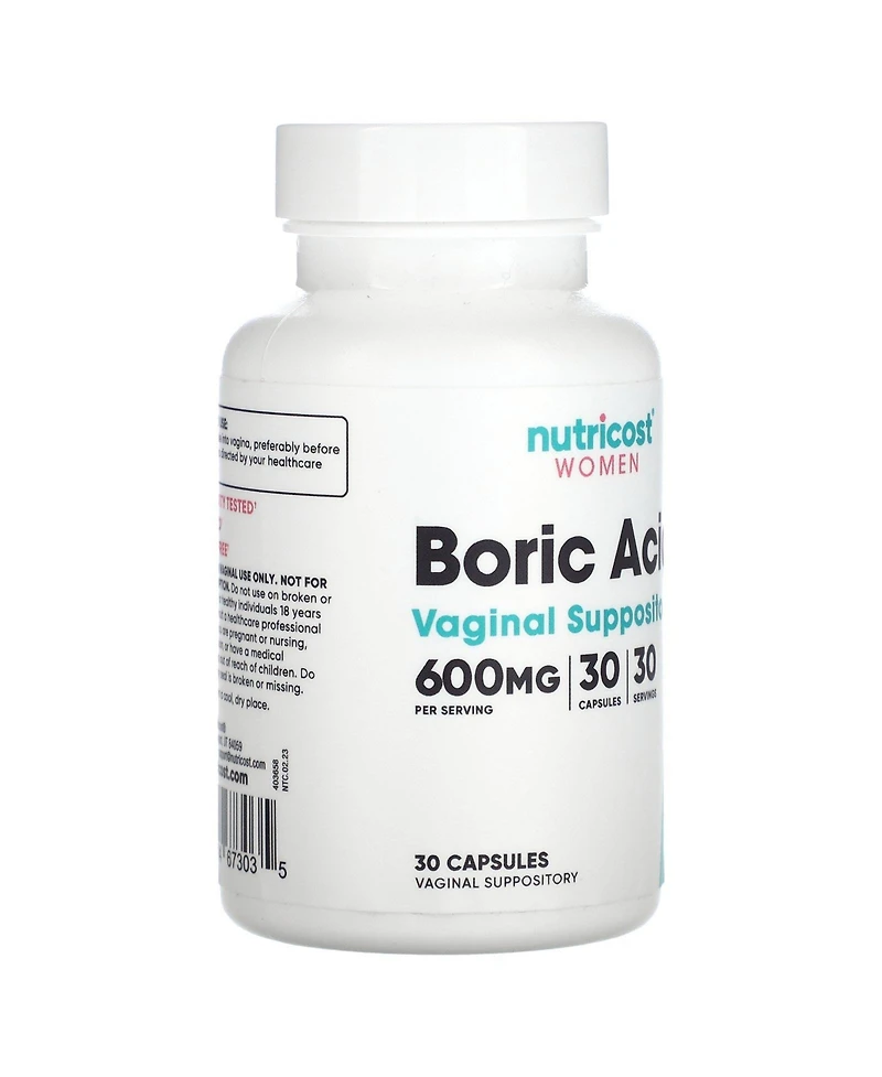 Nutricost Women Boric Acid Vaginal Suppository 600 mg