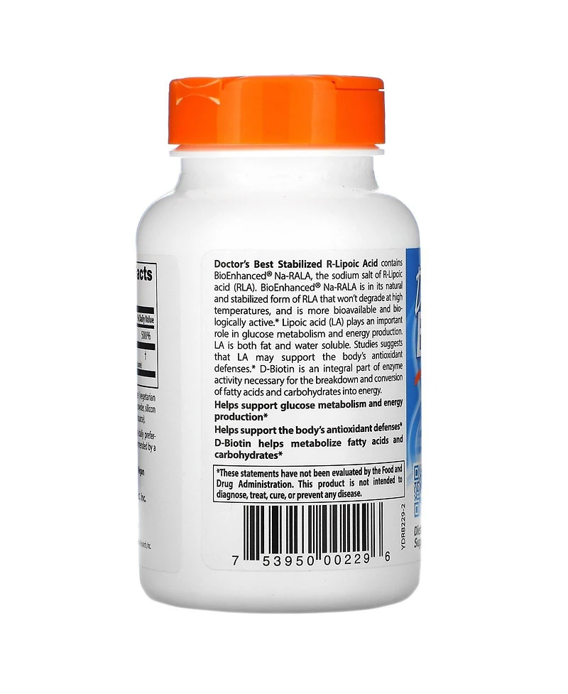 Doctor's Best Stabilized R-Lipoic Acid 100 mg - 180 Veggie Caps
