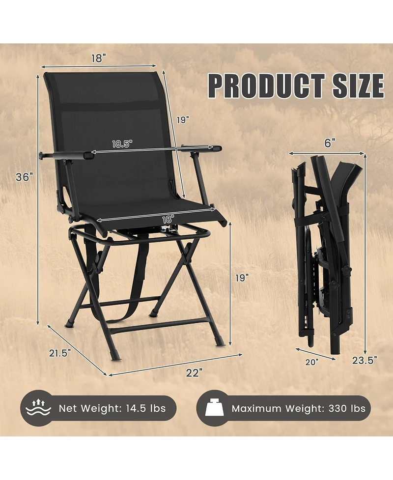 Akiudex Foldable Swivel Patio Chair with Armrest and Mesh Back