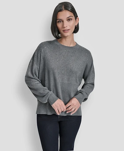 Dkny Women's Sparkle Hotfix Long Sleeve Sweater