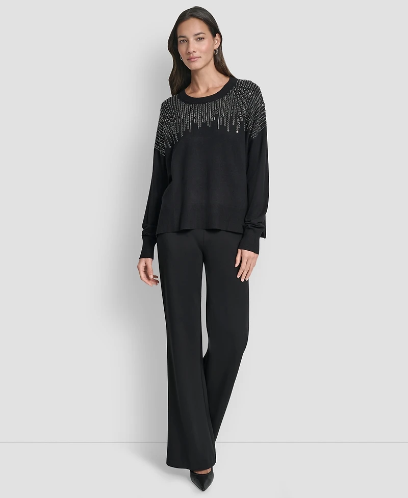 Dkny Women's Hotfix Fringe Long Sleeve Sweater