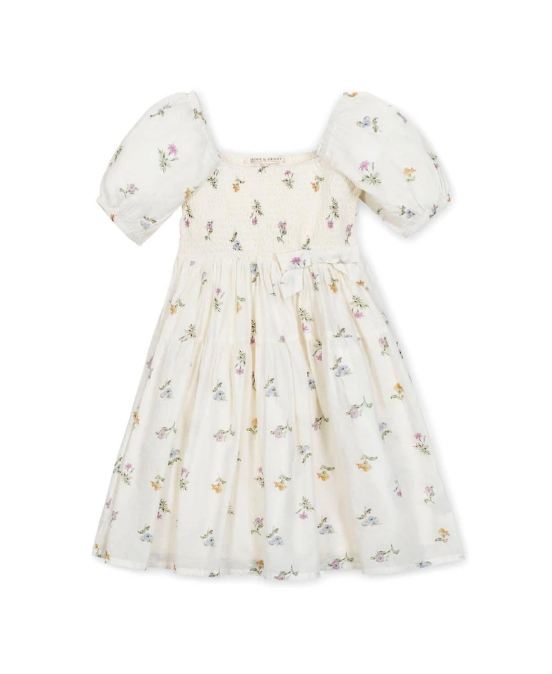 Hope & Henry Toddler Girls' Organic Bubble Sleeve Smocked Dress