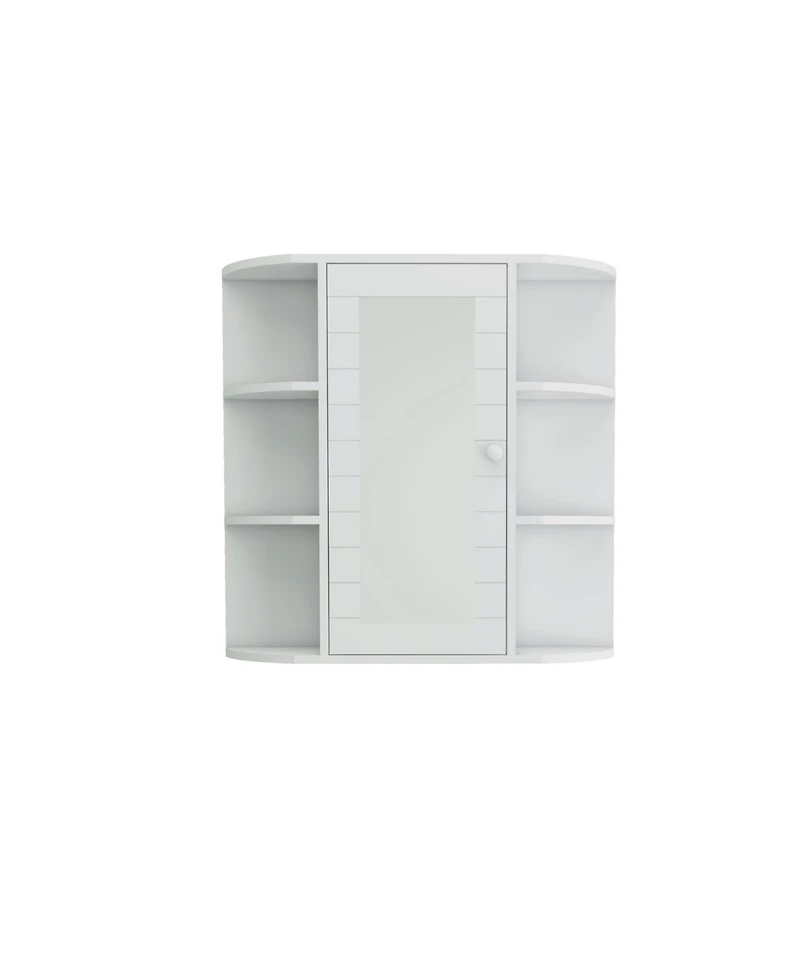 Casainc Wall Mounted Bathroom Mirror Cabinet with 6 Open and 3 Adjustable Shelves - White