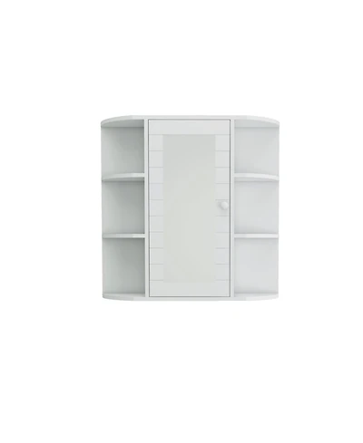 Casainc Wall Mounted Bathroom Mirror Cabinet with 6 Open and 3 Adjustable Shelves - White