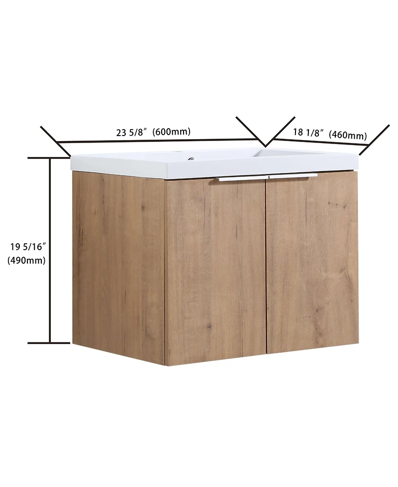 Casainc 24 Inch Floating Bathroom Vanity with Sink and Soft-Close Doors for Small Spaces