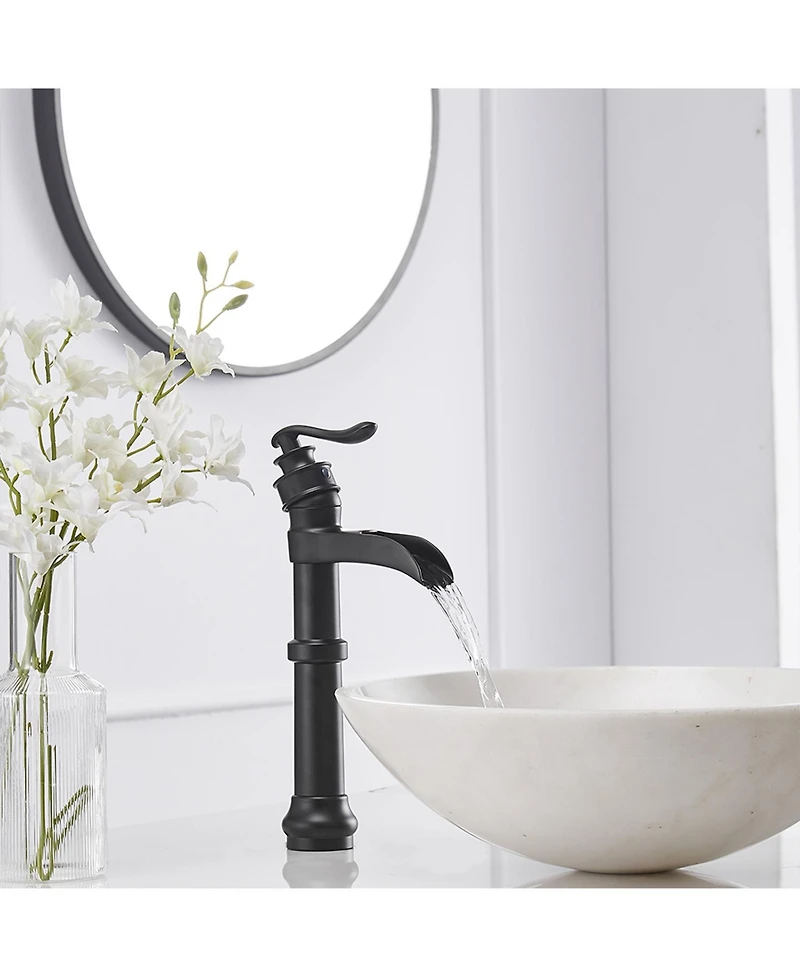 Greenspring Waterfall Single Hole Single-Handle Vessel Bathroom Faucet With Pop-up Drain in Matte Black