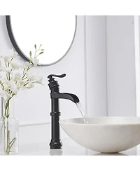 Greenspring Waterfall Single Hole Single-Handle Vessel Bathroom Faucet With Pop-up Drain in Matte Black