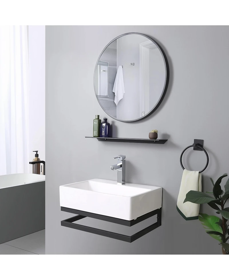 Aquaterior Wall Mount Ceramic Sink w/ One Hole Bathroom Faucet Single Handle Chr