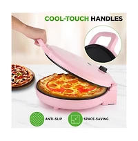 NutriChef Countertop Pizza Maker - Non-Stick Electric Pizza Oven with Cool Touch Handle and Uplift Function, Includes Spatula (Pink)