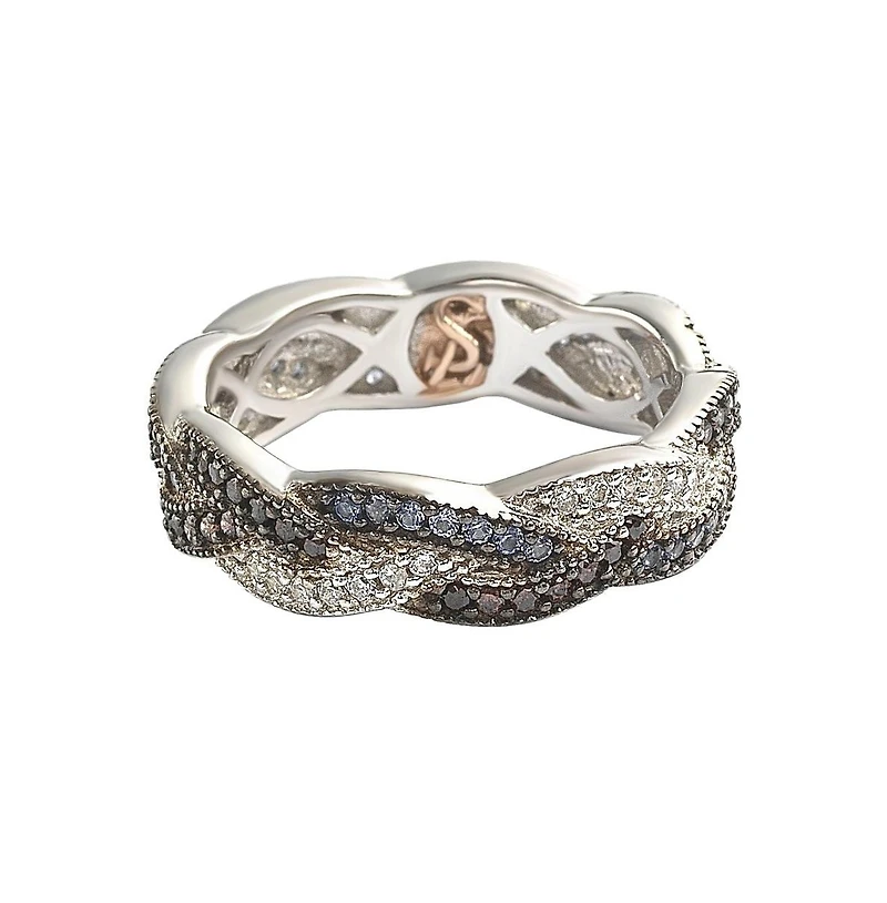 Suzy Levian Sterling Silver Cubic Zirconia Crossover Eternity Band