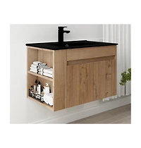 Casainc 30 Inch Bathroom Vanity with Black Ceramic Basin and Adjustable Open Shelf
