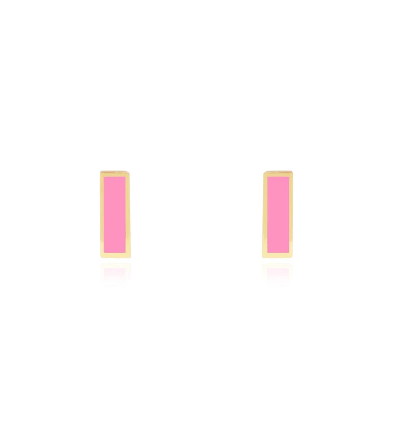 The Lovery Bubblegum Pink Bar Stud Earrings 14K Gold