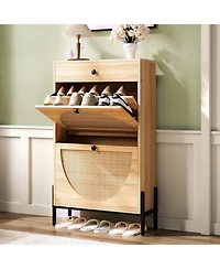 Ironck Shoe Cabinet with 2 Flip Drawers, Oak