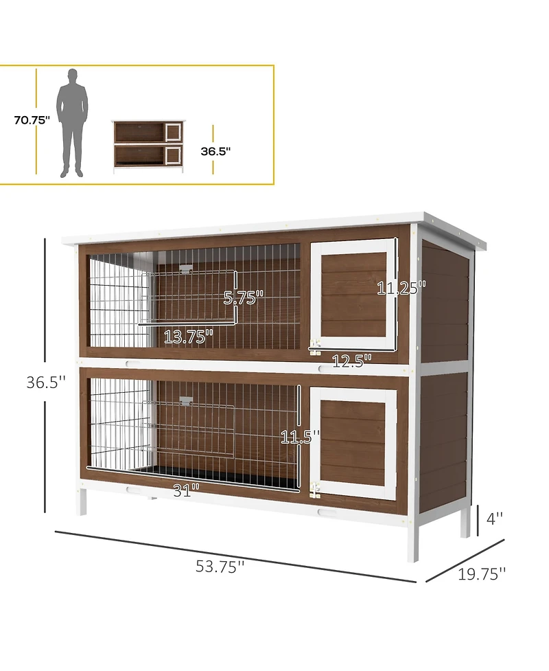 PawHut Wooden Bunny Cage w/ Dividers and Pull Out Trays for Outdoors,