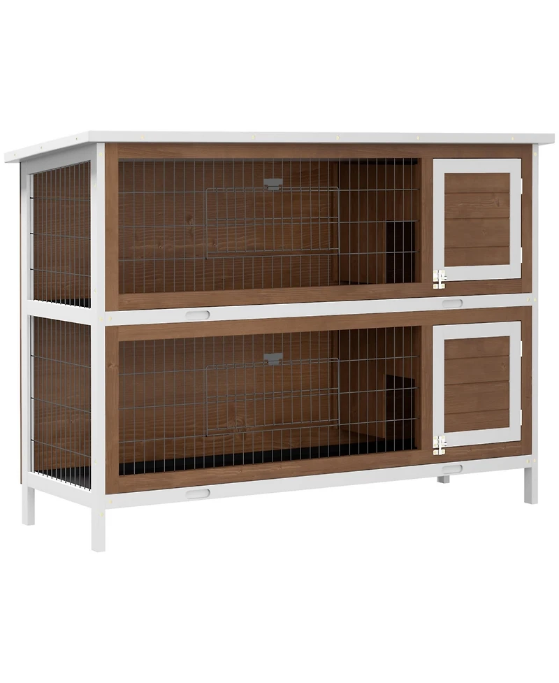 PawHut Wooden Bunny Cage w/ Dividers and Pull Out Trays for Outdoors,