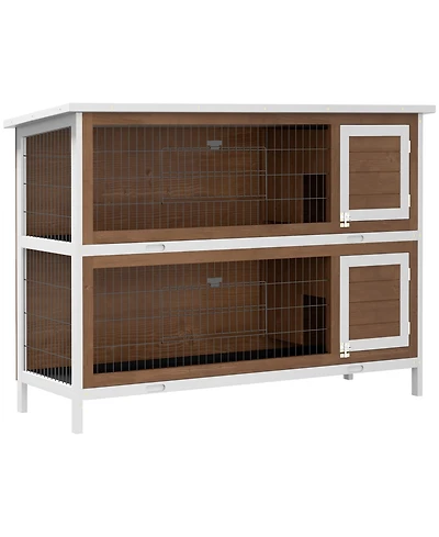 PawHut Wooden Bunny Cage w/ Dividers and Pull Out Trays for Outdoors,