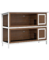 PawHut Wooden Bunny Cage w/ Dividers and Pull Out Trays for Outdoors,
