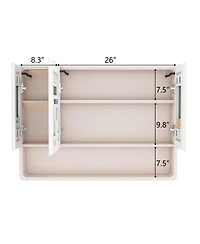 Casainc 35" 28 Inch Aluminum Mirror Cabinet with 3-Color Led and Defogging Feature - Khaki