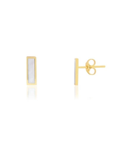 The Lovery Mother of Pearl Bar Stud Earrings 14K Gold