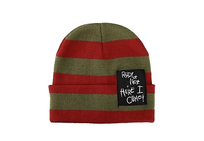 Nightmare on Elm Street Men's Ready Or Not Here I Come Woven Label Striped Cuffed Beanie