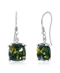 Caribbean Treasures Sterling Silver, Green Amber Square Dangle Earrings