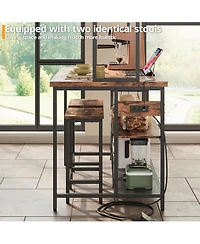 Ironck Kitchen Island with Stools, Storage and Power Outlet, Vintage Brown