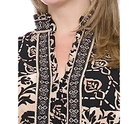 London Times Plus Slit Neck Print Maxi Dress