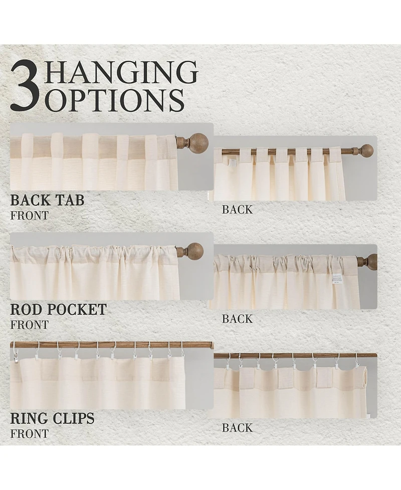 Awesome Home Cotton Blend Light Filtering Back Tab Curtains (2 Panels), 52"x108"