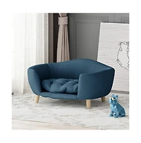 Zeus & Ruta Blue Corduroy Elevated Pet Couch with Wood Legs