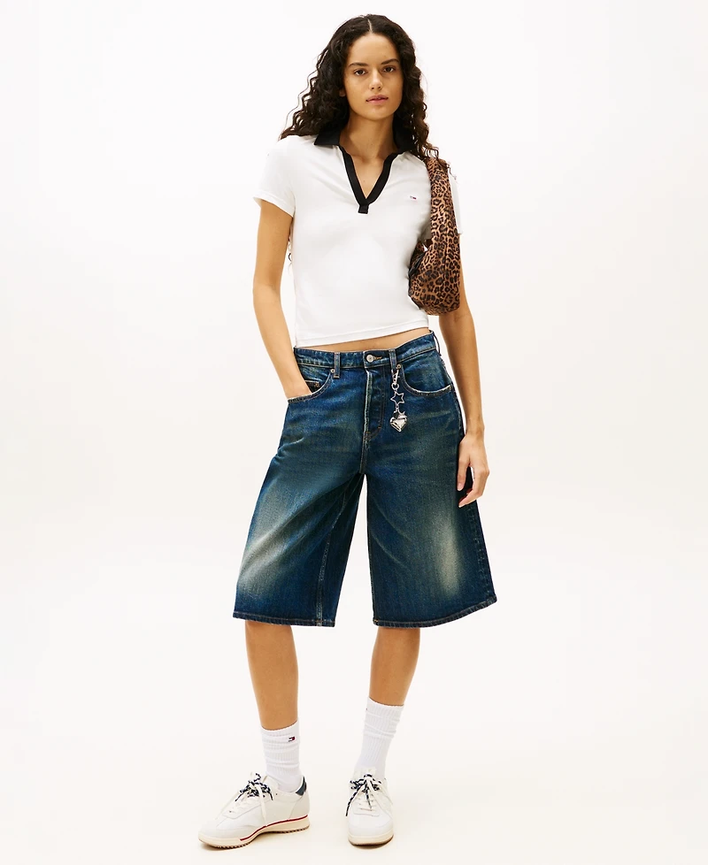 Tommy Jeans Women's Contrast-Collar Short-Sleeve Top