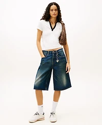 Tommy Jeans Women's Contrast-Collar Short-Sleeve Top