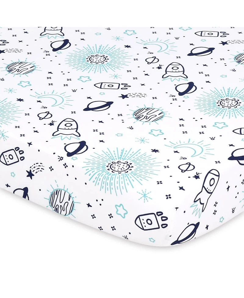 The Peanutshell Pack n Play, Mini Crib, Portable Crib or Fitted Playard Sheets for Baby Girl, Mod Floral, Space, 3 Pack Set