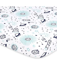 The Peanutshell Pack n Play, Mini Crib, Portable Crib or Fitted Playard Sheets for Baby Girl, Mod Floral, Space, 3 Pack Set