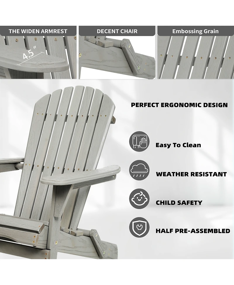 Flynama Solid Cedar Wood Folding Adirondack Chair Set of 2 with Embossed Grain