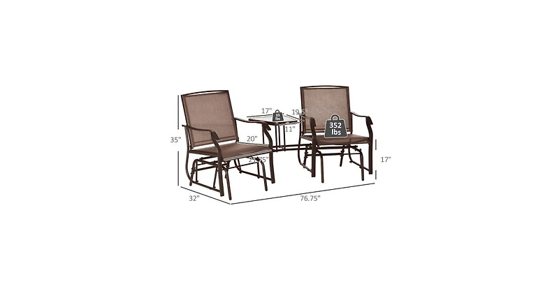 Outsunny 77 Inch 2 Person Outdoor Glider Set with Coffee Table