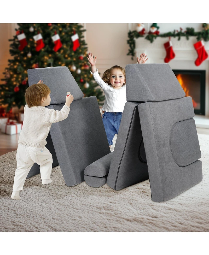 Slickblue 10-Piece Modular Kids Play Couch, Toddler Sofa Set with Removable Covers for Playroom