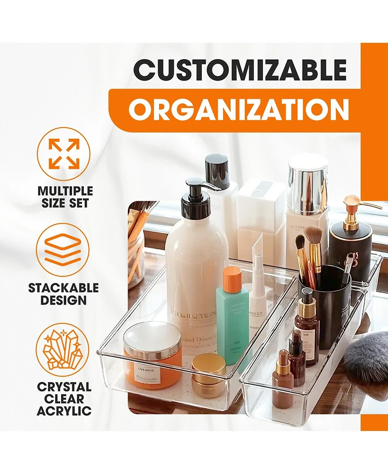 Cheer Collection 25 Piece Clear Plastic Drawer Organizer Set