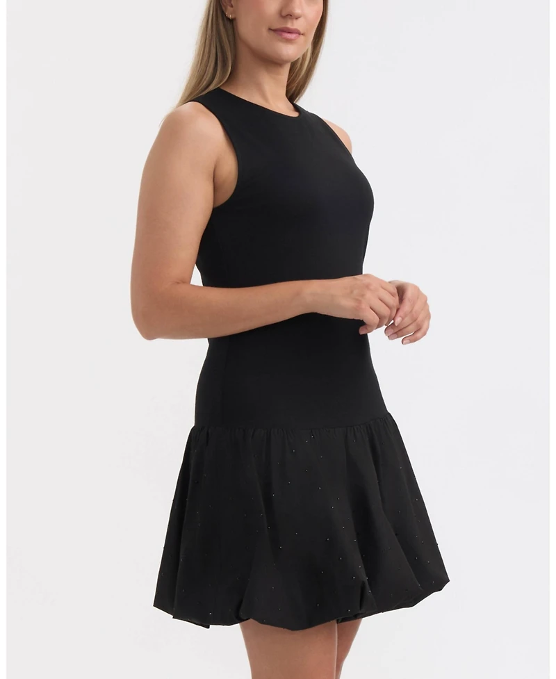 Ellen Tracy Women's Mixed Media Balloon Skirt Dress