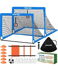 Bearwill Kids Soccer Goal Set of 2, 4x3FT Pop Up Backyard Goals with Training Kit - Includes Ball, Cones