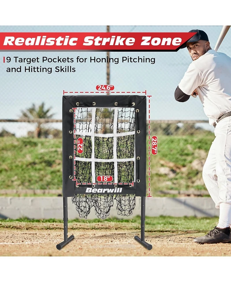 Bearwill 9 Hole Pitching Net for Baseball & Softball - with Strike Zone, Adjustable Throwing Target, Training Equipment