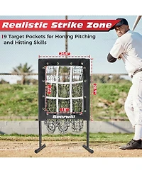 Bearwill 9 Hole Pitching Net for Baseball & Softball - with Strike Zone, Adjustable Throwing Target, Training Equipment