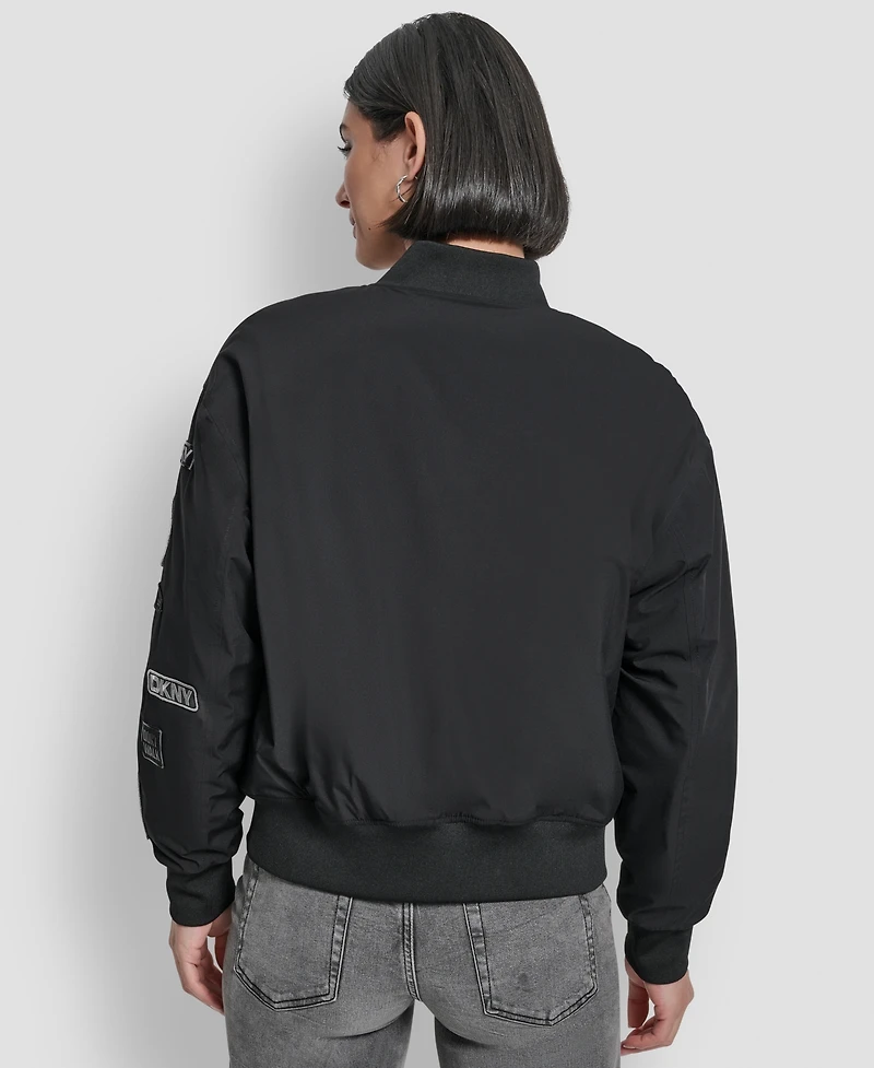Dkny Women's Pins and Patches Long Sleeve Bomber Jacket