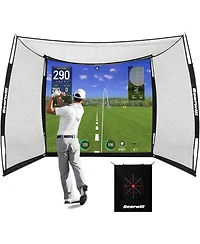 Bearwill 11FT x 8FT Golf Net with Simulator Impact Screen - Hd Blank Screen & Target Cloth for Driving, Swing Practice - Home, Garage, Backyard