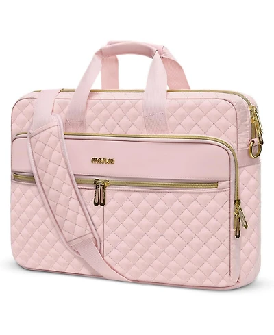 Mosiso Pink Square Quilted Laptop Messenger Bag - 15-16 Inch Briefcase for Office & Travel | 3-Pocket Computer Bag with Adjustable Strap