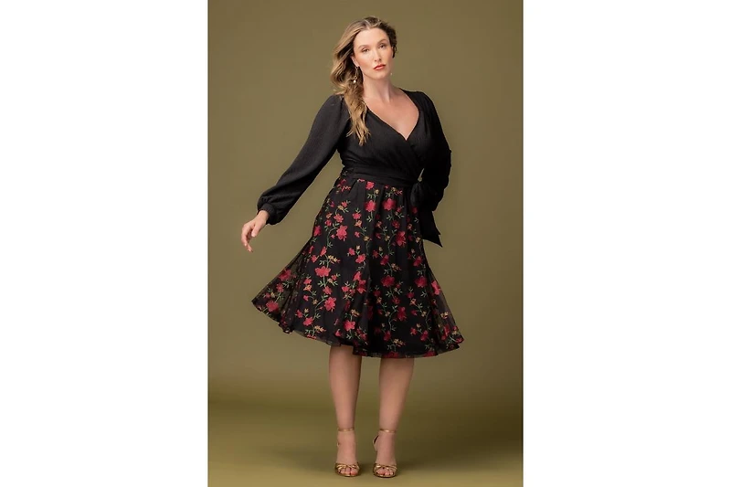 Kiyonna Plus Chelsea Embroidered Midi Cocktail Dress